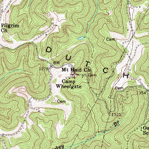 Topographic Map of Camp Wheelgate, WV