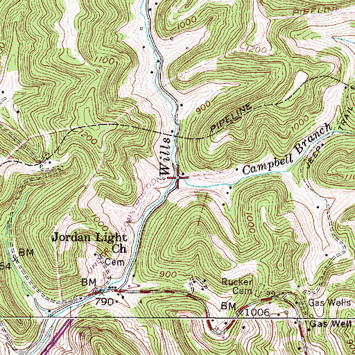 Topographic Map of Campbell Branch, WV