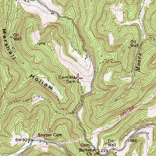 Topographic Map of Canfield Cemetery, WV