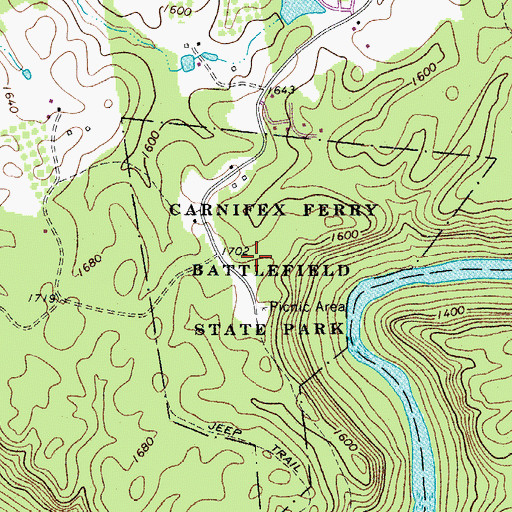 Topographic Map of Carnifex Ferry Battlefield State Park, WV