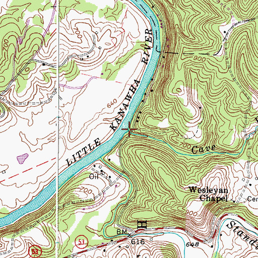 Topographic Map of Cave Run, WV