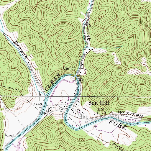Topographic Map of Cedar Creek, WV