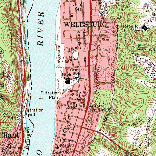 Topographic Map of Central School (historical), WV