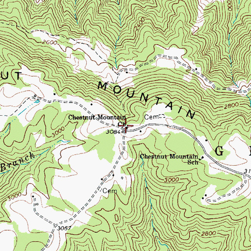 Topographic Map of Chestnut Mountain Church, WV