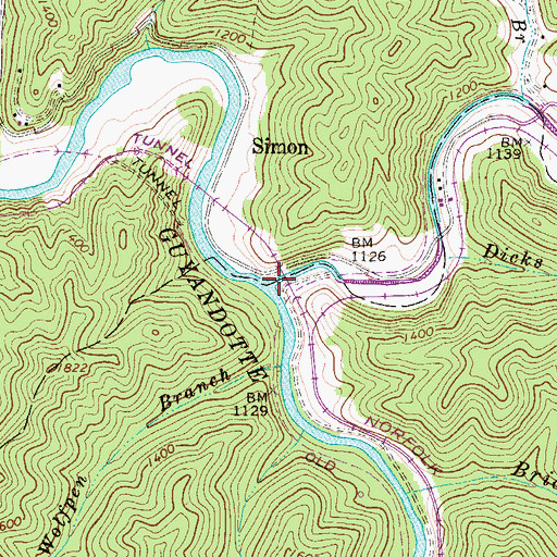 Topographic Map of Clear Fork, WV