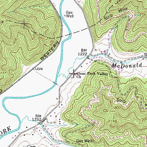 Topographic Map of Clear Fork Valley Church, WV