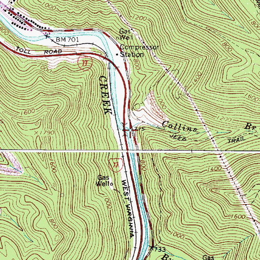Topographic Map of Collins Branch, WV