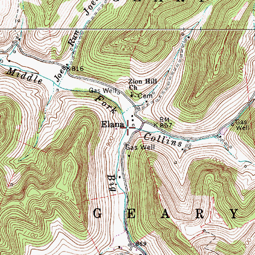 Topographic Map of Collins Fork, WV