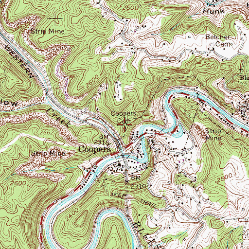 Topographic Map of Coopers Cemetery, WV
