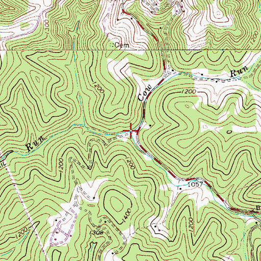Topographic Map of Cow Run, WV