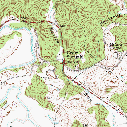 Topographic Map of Crow Summit, WV