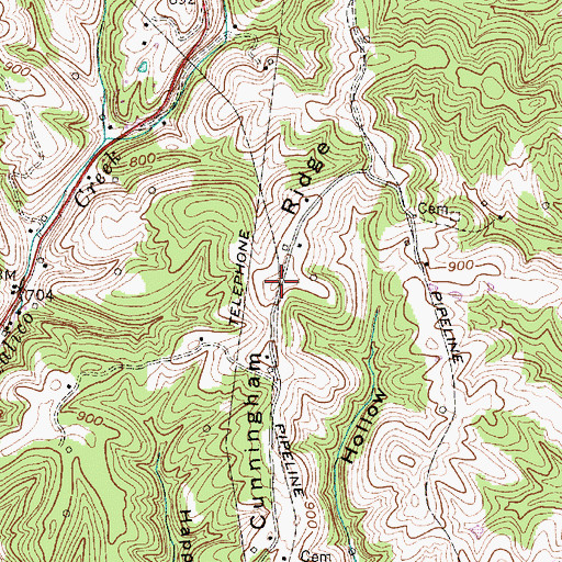 Topographic Map of Cunningham Ridge, WV