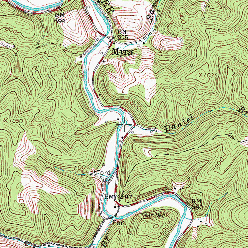 Topographic Map of Daniel Branch, WV