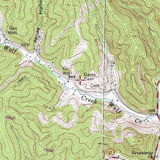 Topographic Map of Davis Cemetery, WV