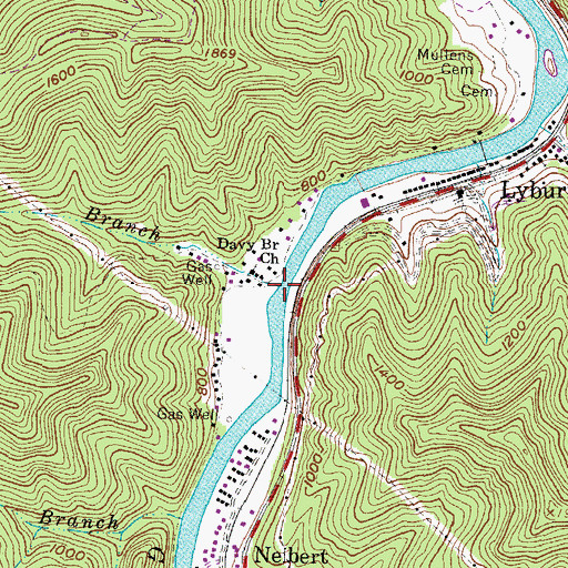 Topographic Map of Davy Branch, WV
