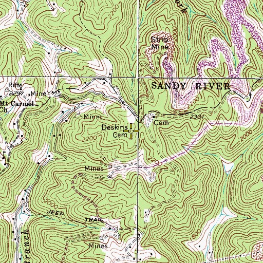 Topographic Map of Deskins Cemetery, WV