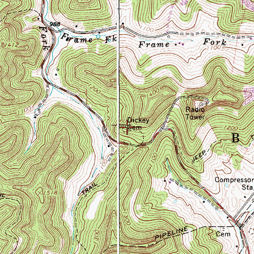 Topographic Map of Dickey Cemetery, WV