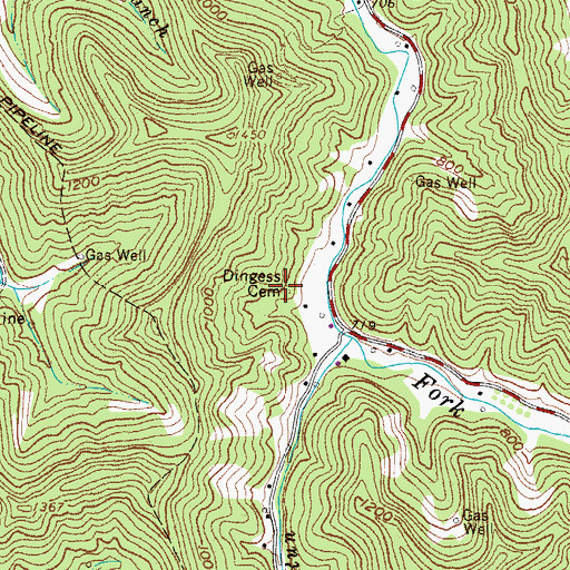 Topographic Map of Dingess Cemetery, WV