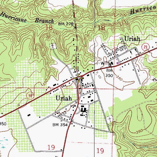 Topographic Map of Uriah, AL