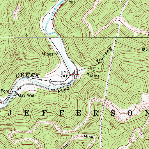 Topographic Map of Dorsey Branch, WV