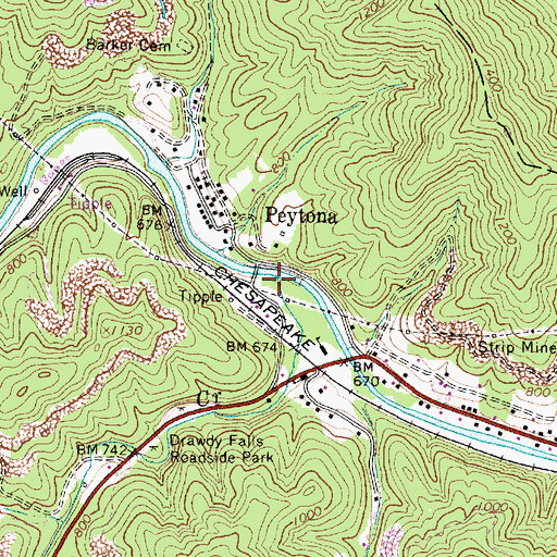 Topographic Map of Drawdy Creek, WV