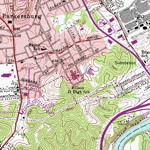 Topographic Map of Edison Middle School, WV