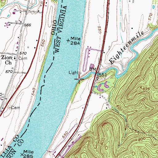 Topographic Map of Eighteenmile Creek, WV