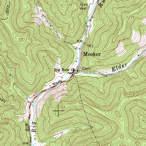 Topographic Map of Elder Run, WV