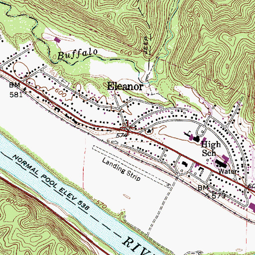Topographic Map of Eleanor, WV