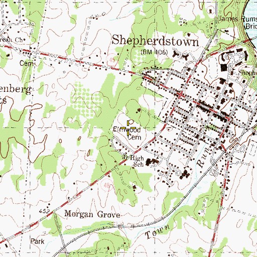 Topographic Map of Elmwood Cemetery, WV