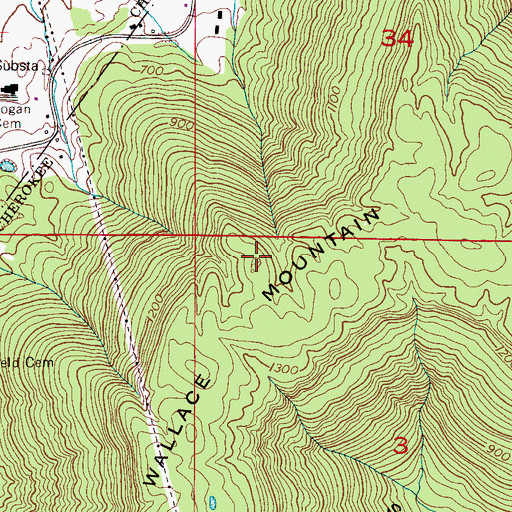 Topographic Map of Wallace Mountain, AL