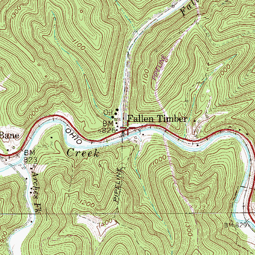 Topographic Map of Fallen Timber, WV