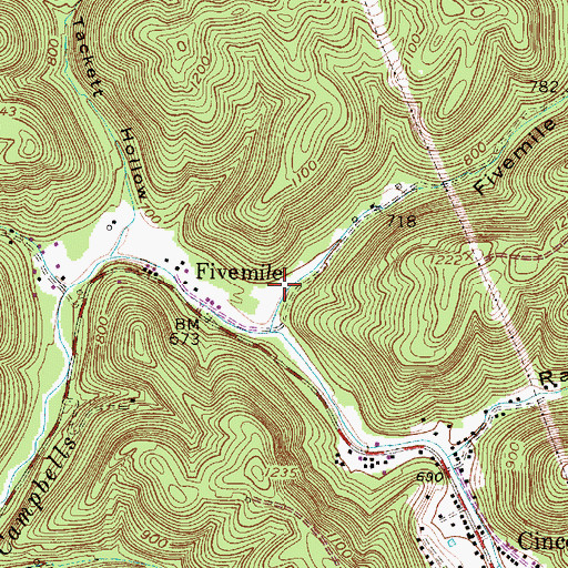 Topographic Map of Fivemile Hollow, WV