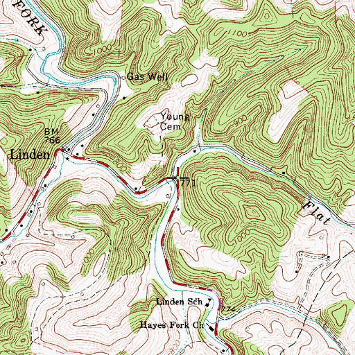 Topographic Map of Flat Run, WV