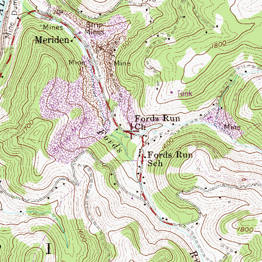 Topographic Map of Fords Run Church, WV