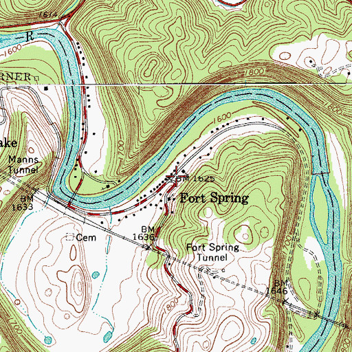 Topographic Map of Fort Spring, WV