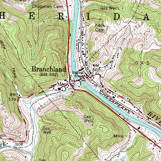 Topographic Map of Fourmile Creek, WV