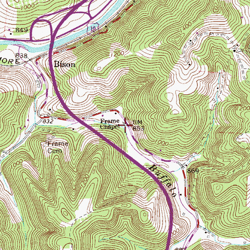 Topographic Map of Frame Chapel, WV