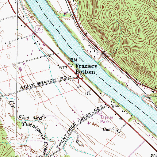 Topographic Map of Fraziers Bottom, WV