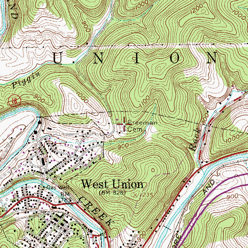 Topographic Map of Freeman Cemetery, WV