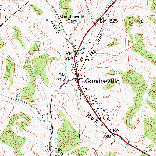 Topographic Map of Gandeeville, WV