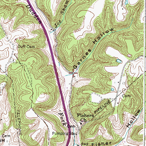 Topographic Map of Garnes Hollow, WV