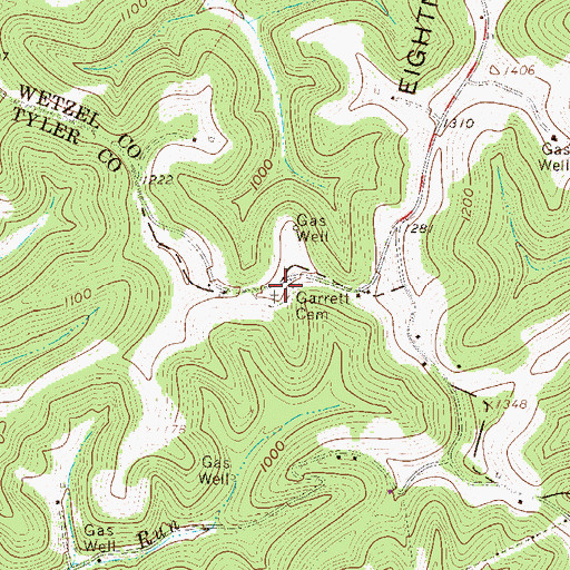Topographic Map of Garrett Cemetery, WV