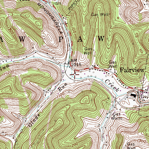 Topographic Map of Glade Run, WV