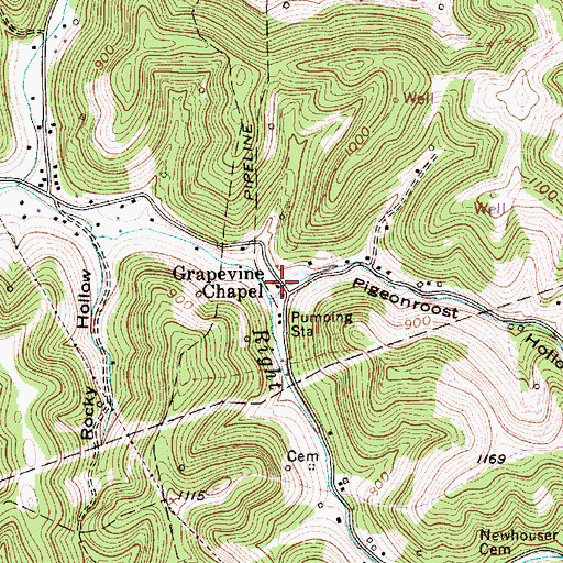 Topographic Map of Grapevine Chapel, WV