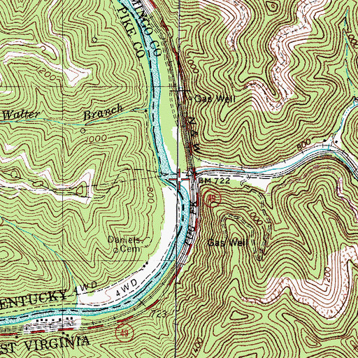 Topographic Map of Grapevine Creek, WV