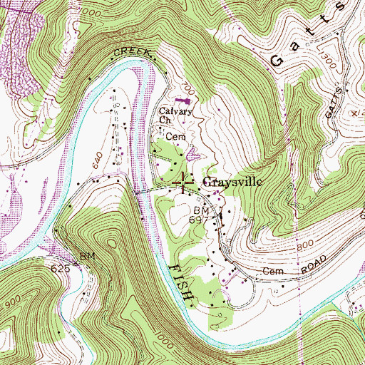 Topographic Map of Graysville, WV