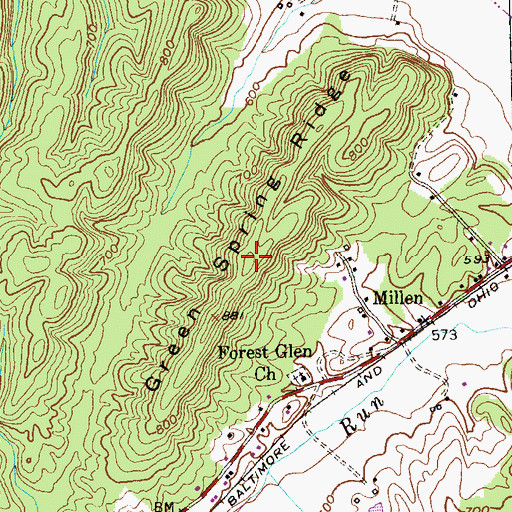 Topographic Map of Green Spring Ridge, WV