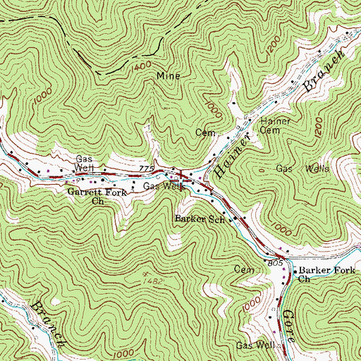 Topographic Map of Hainer Branch, WV