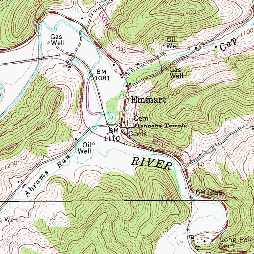 Topographic Map of Hannahs Temple, WV